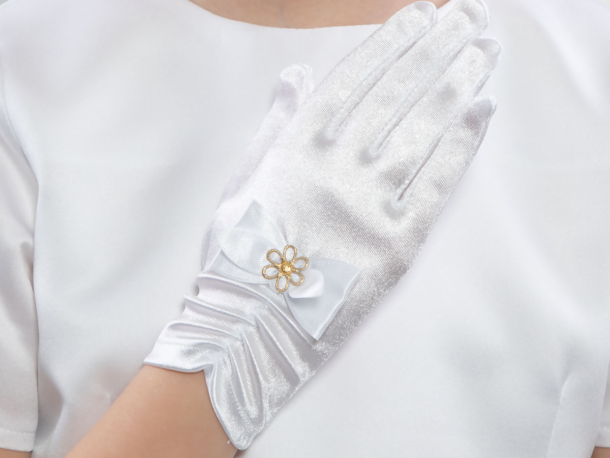 Rękawiczki z kokardą i złotym kwiatkiem NR7
